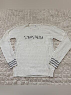 NEW The Bubble Small Tennis White Crewneck Embroidered Sweater ~ Preppy Club